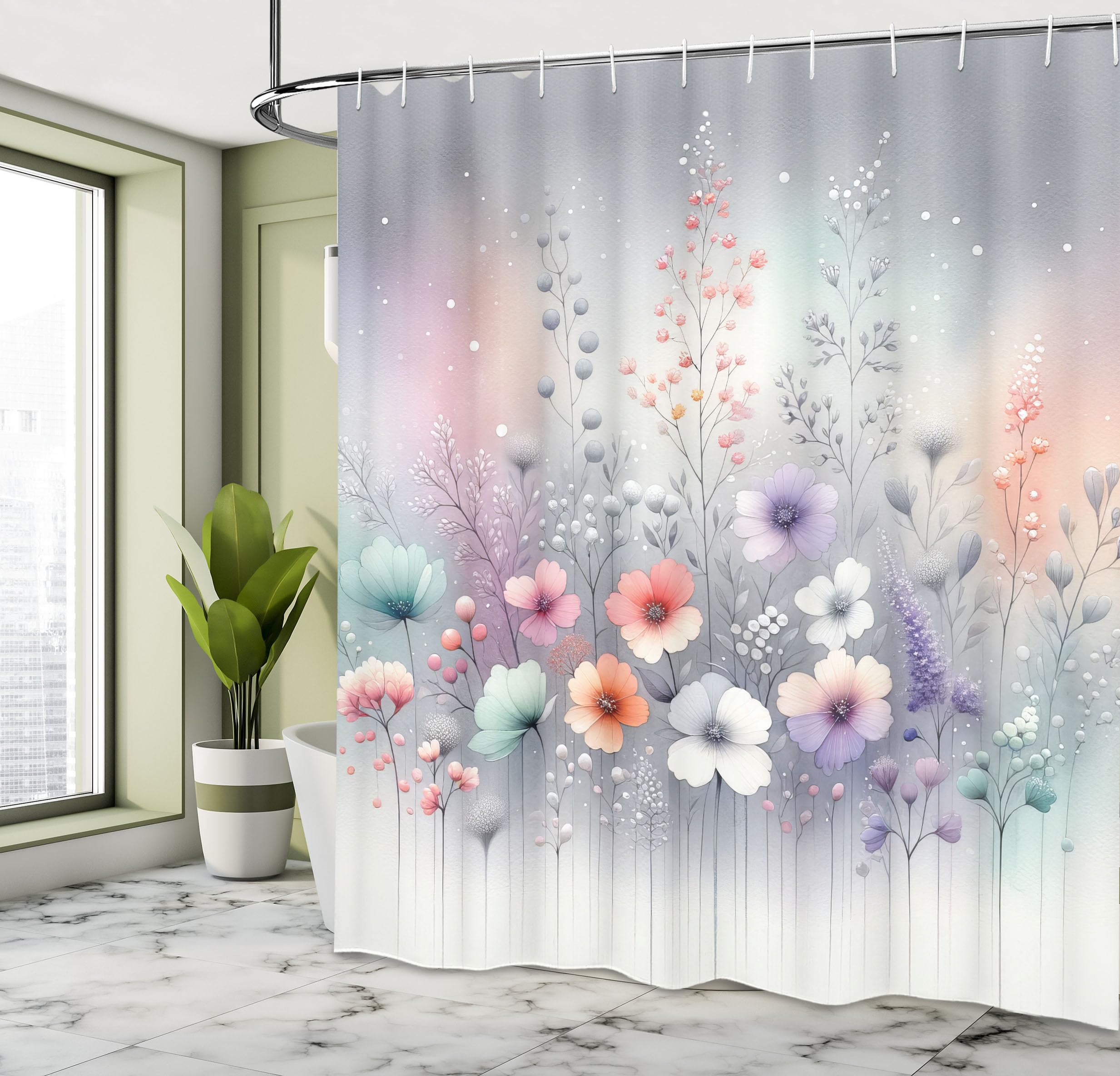 Ambesonne Floral Shower Curtain, Winter Fantasy Themed Dreamy Atmosphere And Blooming Delicate Flowers, Cloth Fabric Bathroom De